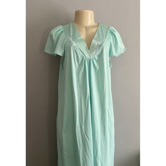 Vintage Camisole Nightie Light Blue  with Embroidered Neckline details size M L - Picture 2 of 10